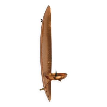 Large 1950s 60s mid century wall candle holder hammered copper