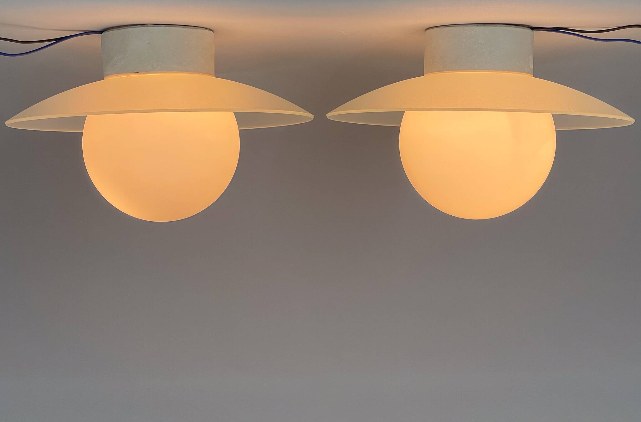 Pair of Space Age Glass & Ceramic Ceiling Lights, 1950's