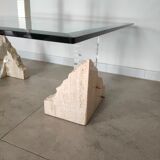 Travertine and glass coffee table