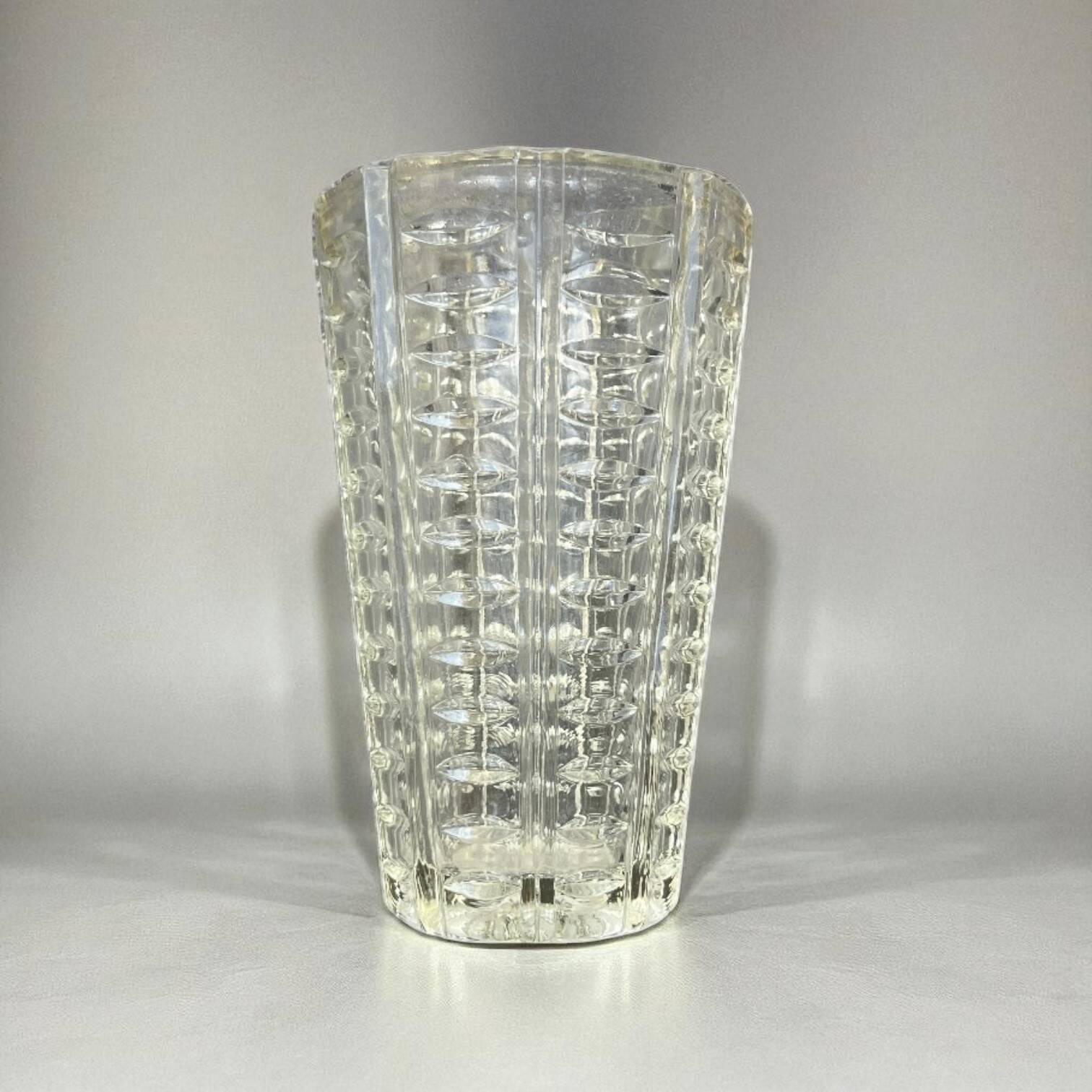 Art Deco geometric pattern molded glass vase from the 1940s