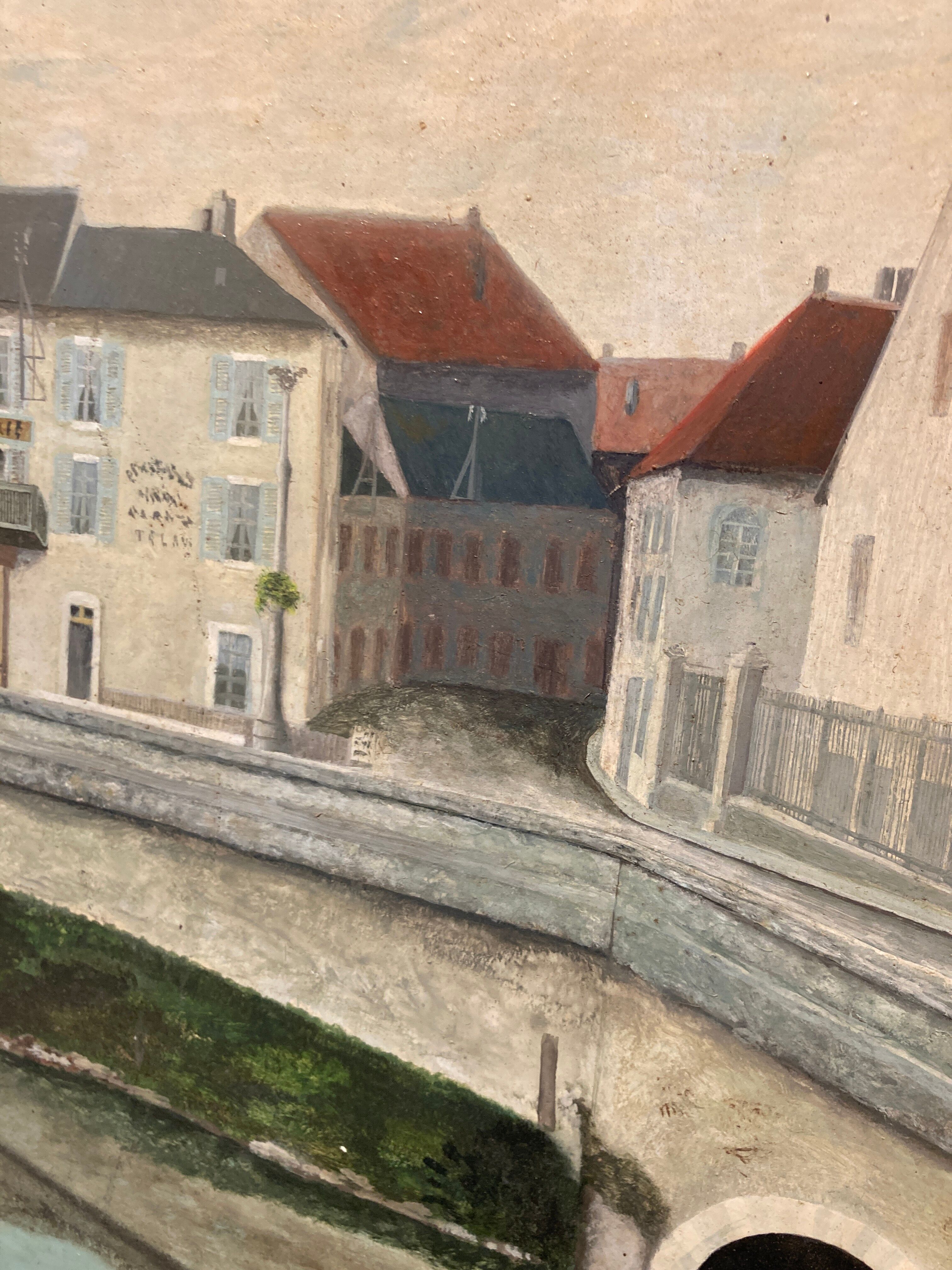 Painting on isorel of the bridge of chouze sur Loire