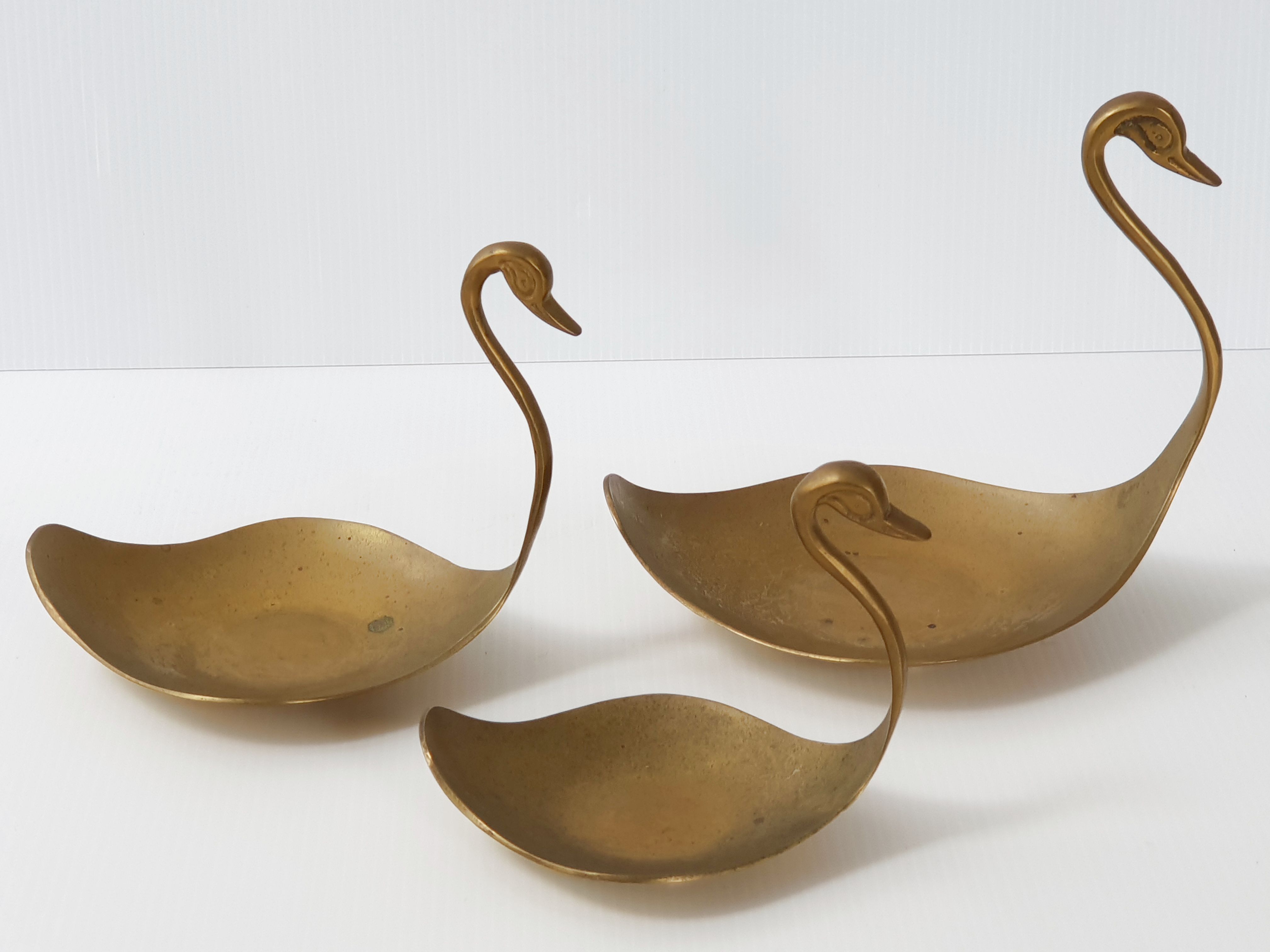 Suite de 3 vide-poches cygnes 1970 vintage