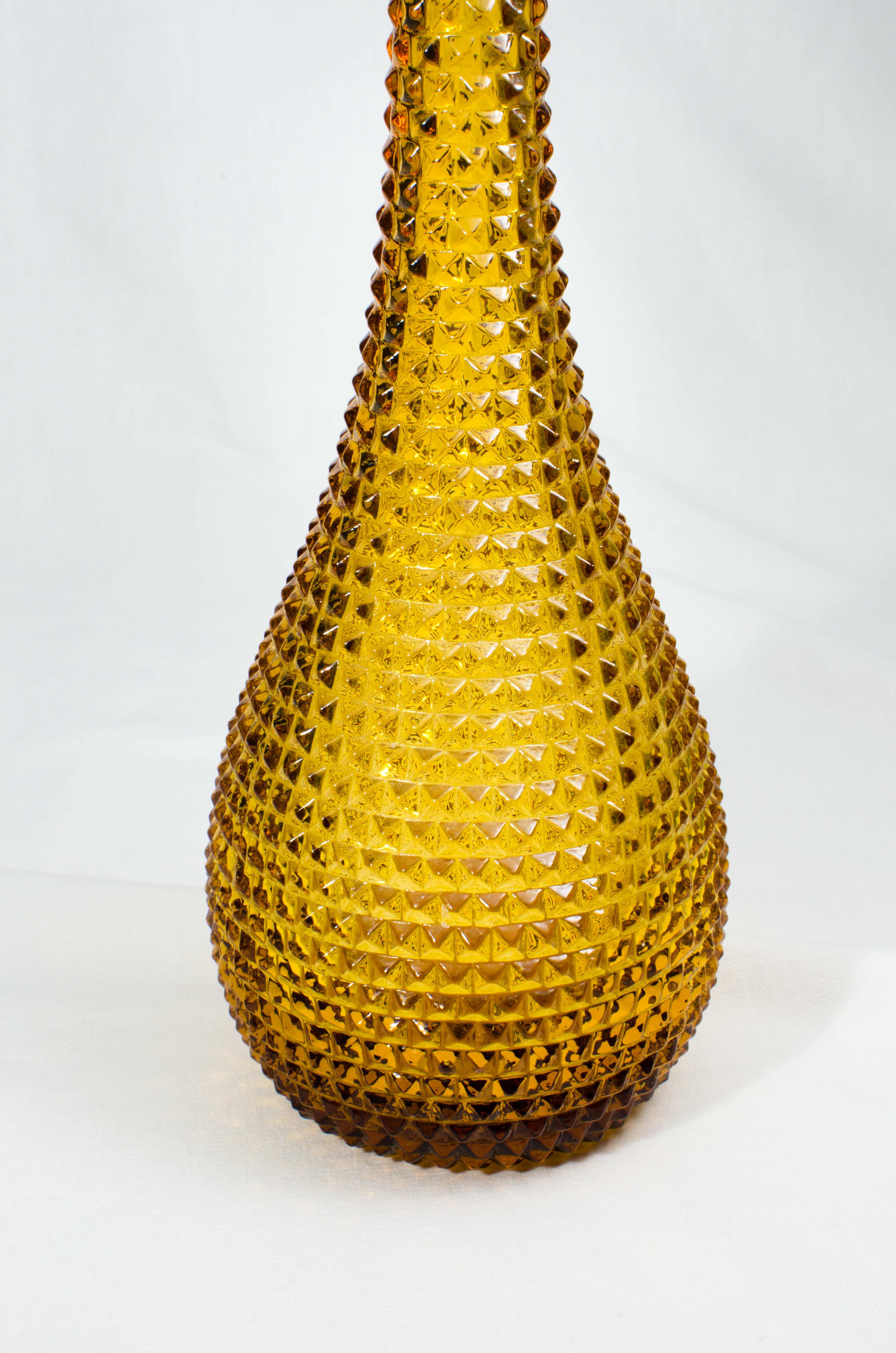 Italian carafe amber diamond tip motif Empoli, blown glass Italy circa 1950