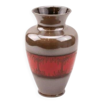 Decorative ceramic vase in grey and red - contemporary handcrafted design