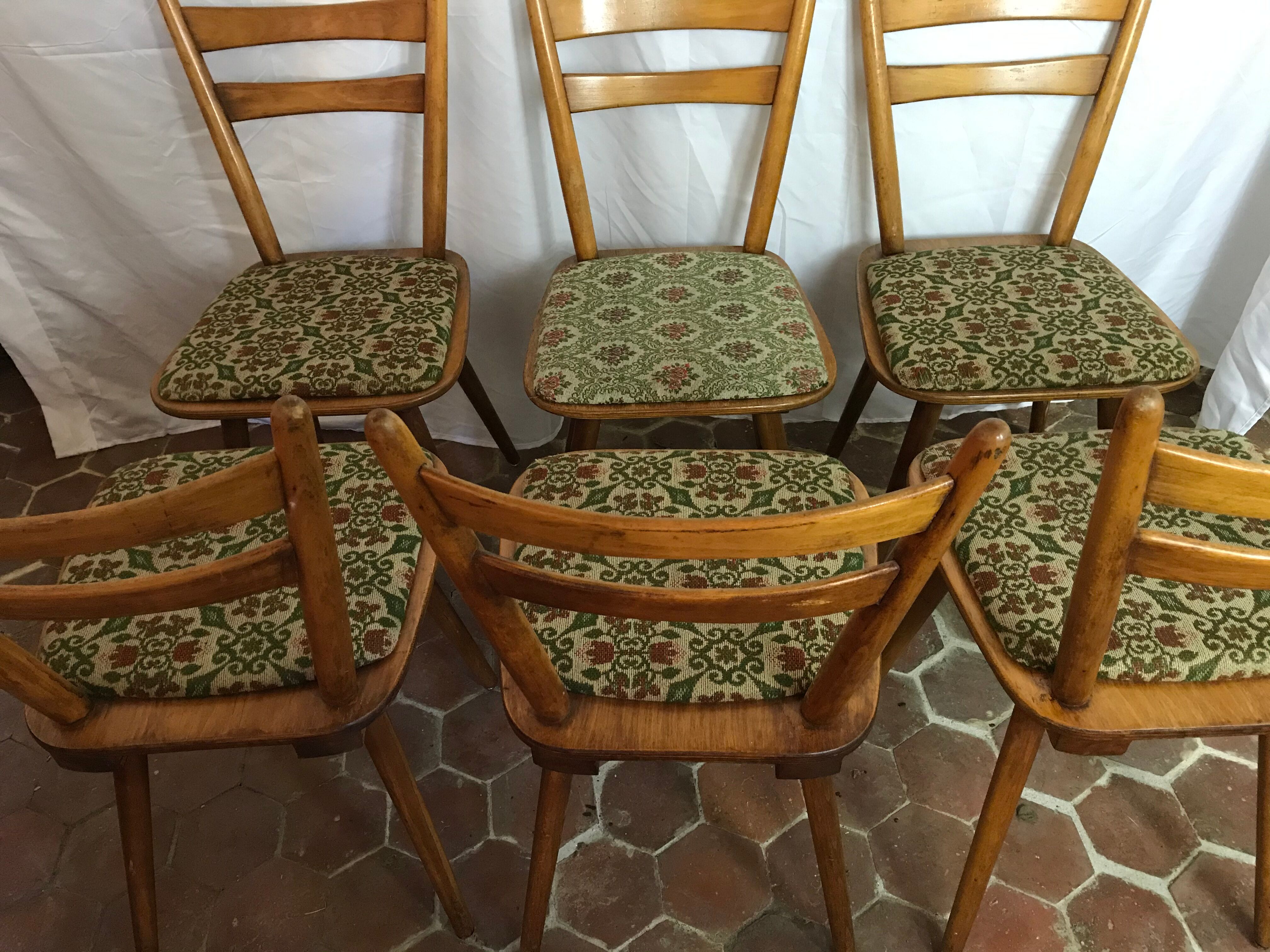 Lot of six vintage chairs feet compass
