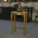 Side table with curved base in gilded carved wood, Louis XVI style, 20th century