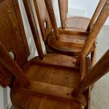 Set of 5 vintage 70s Brutalist design solid wood chairs