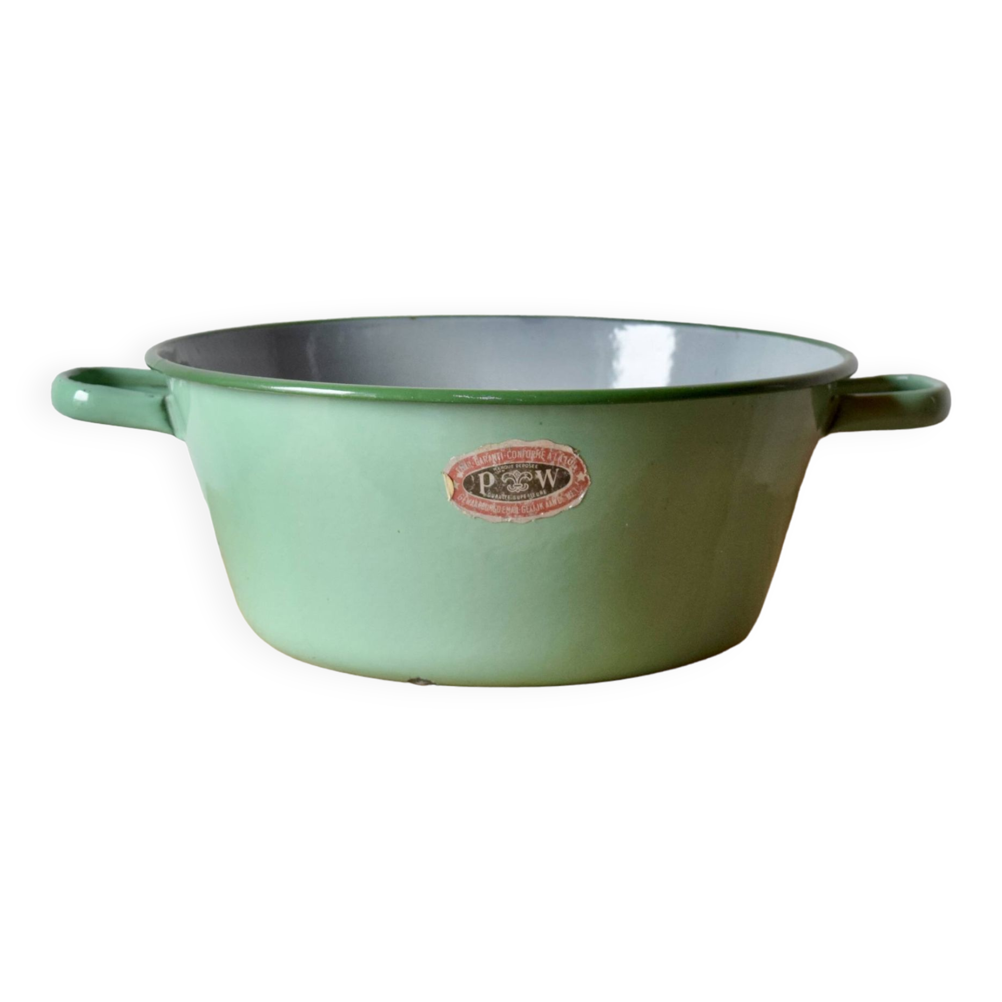 Large vintage basin in green enameled sheet metal
