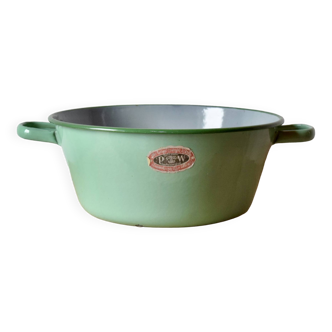 Large vintage basin in green enameled sheet metal