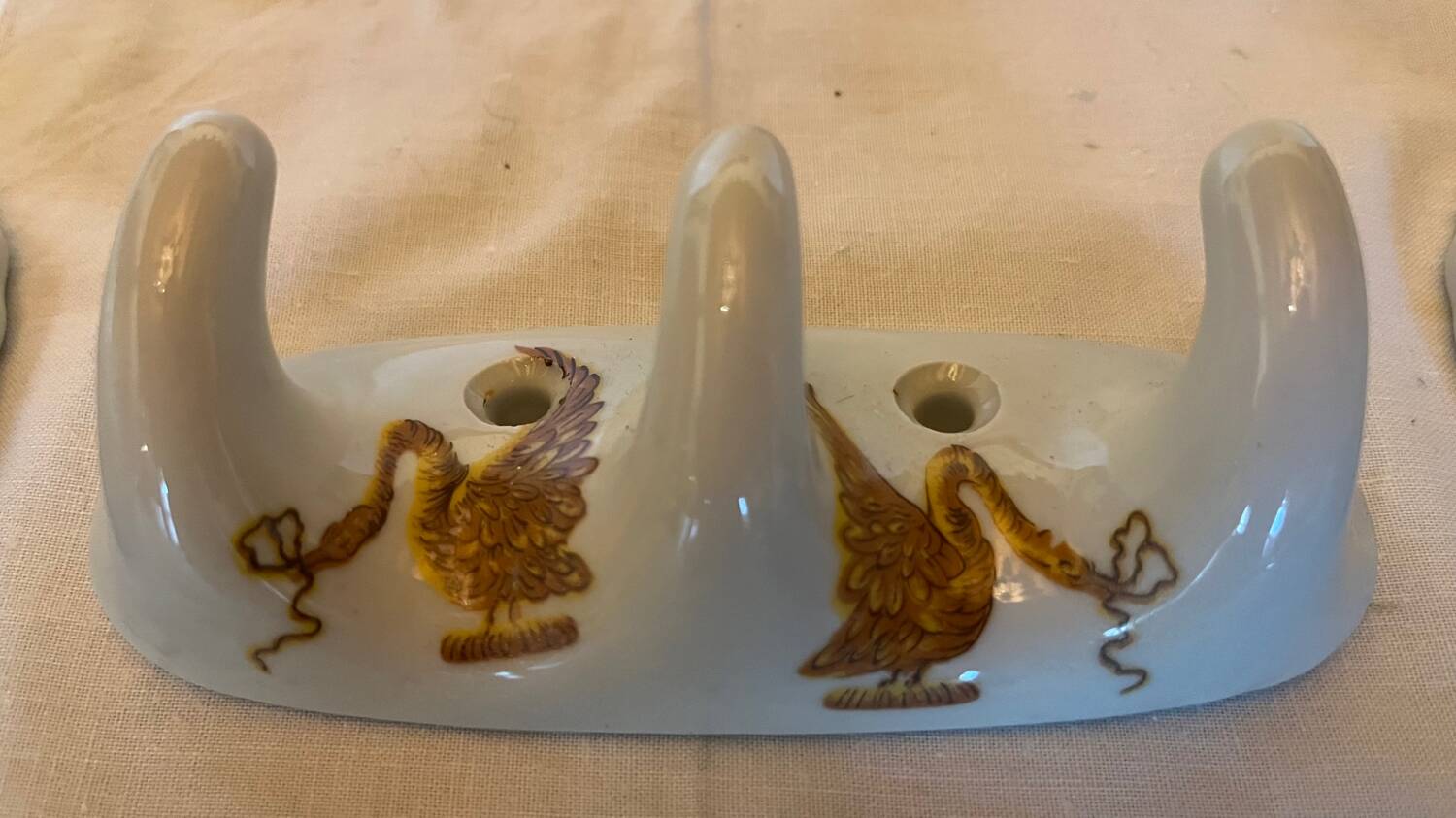 Set of 3 vintage Paris porcelain hooks