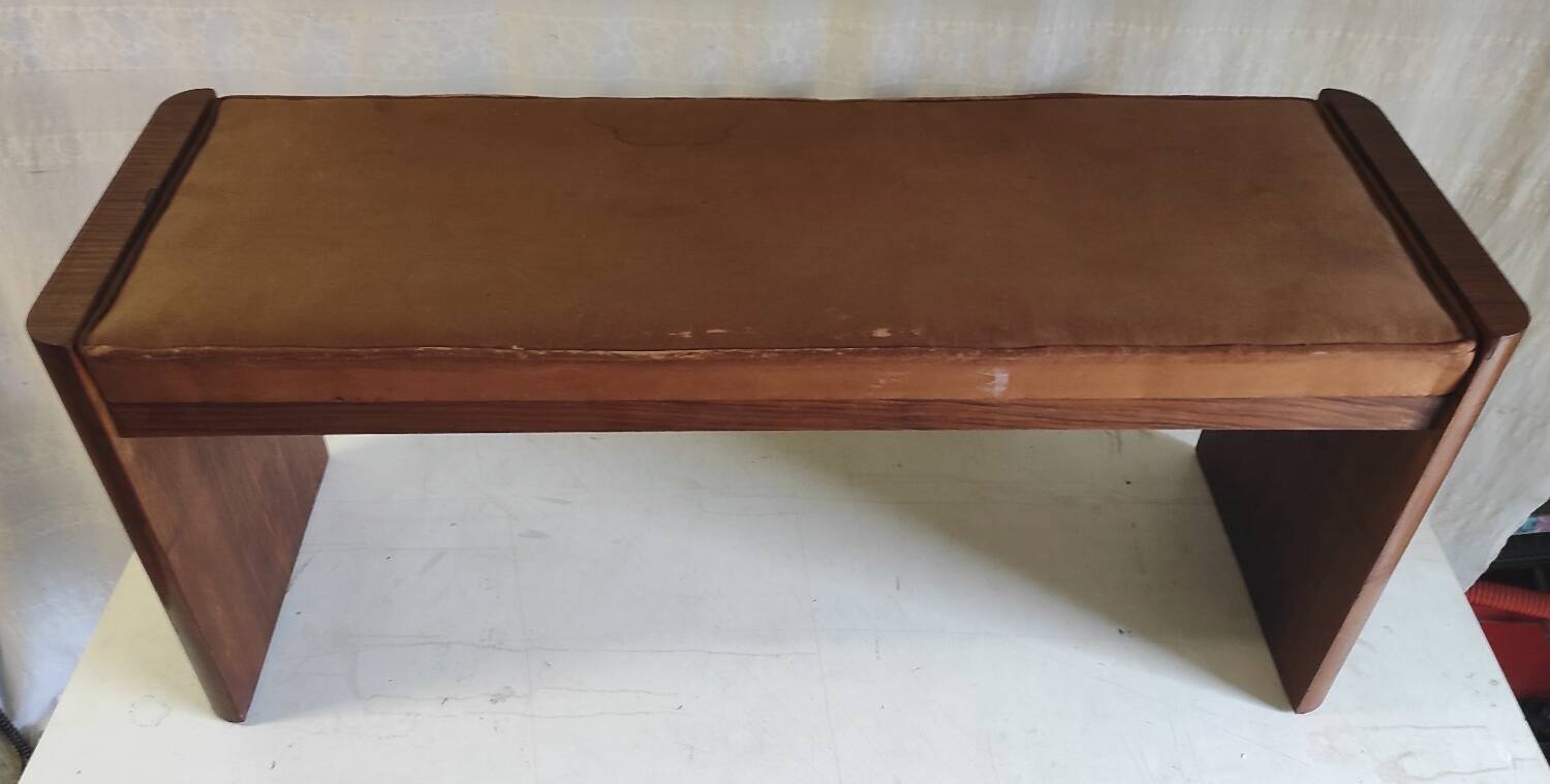 Art Deco design bench in wood and fabric - 1930s/40s