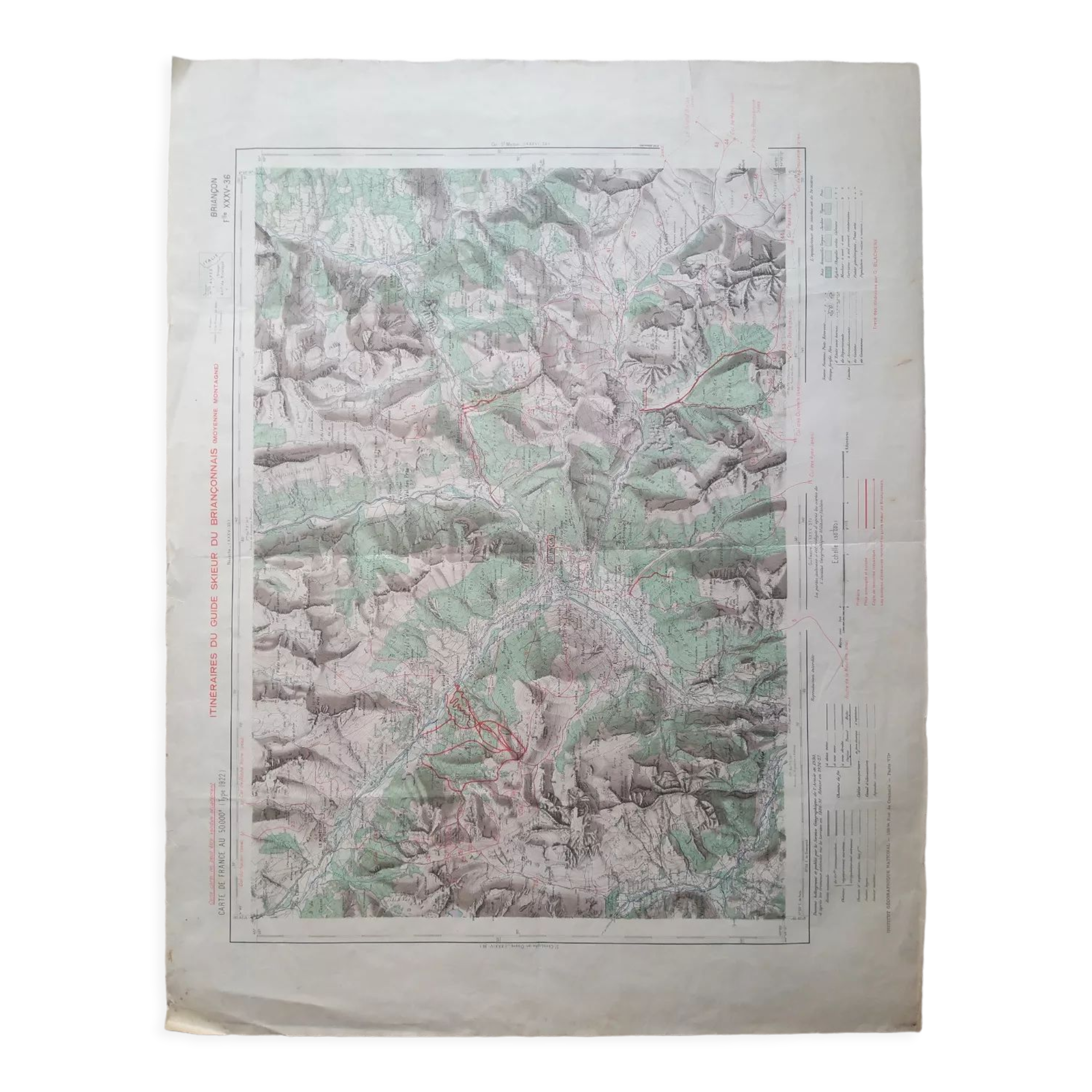 Map old staff IGN Briançon ski routes - Blachère ca 1945
