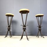 Vintage french wrought iron bar stools, 1960s - set of 3
