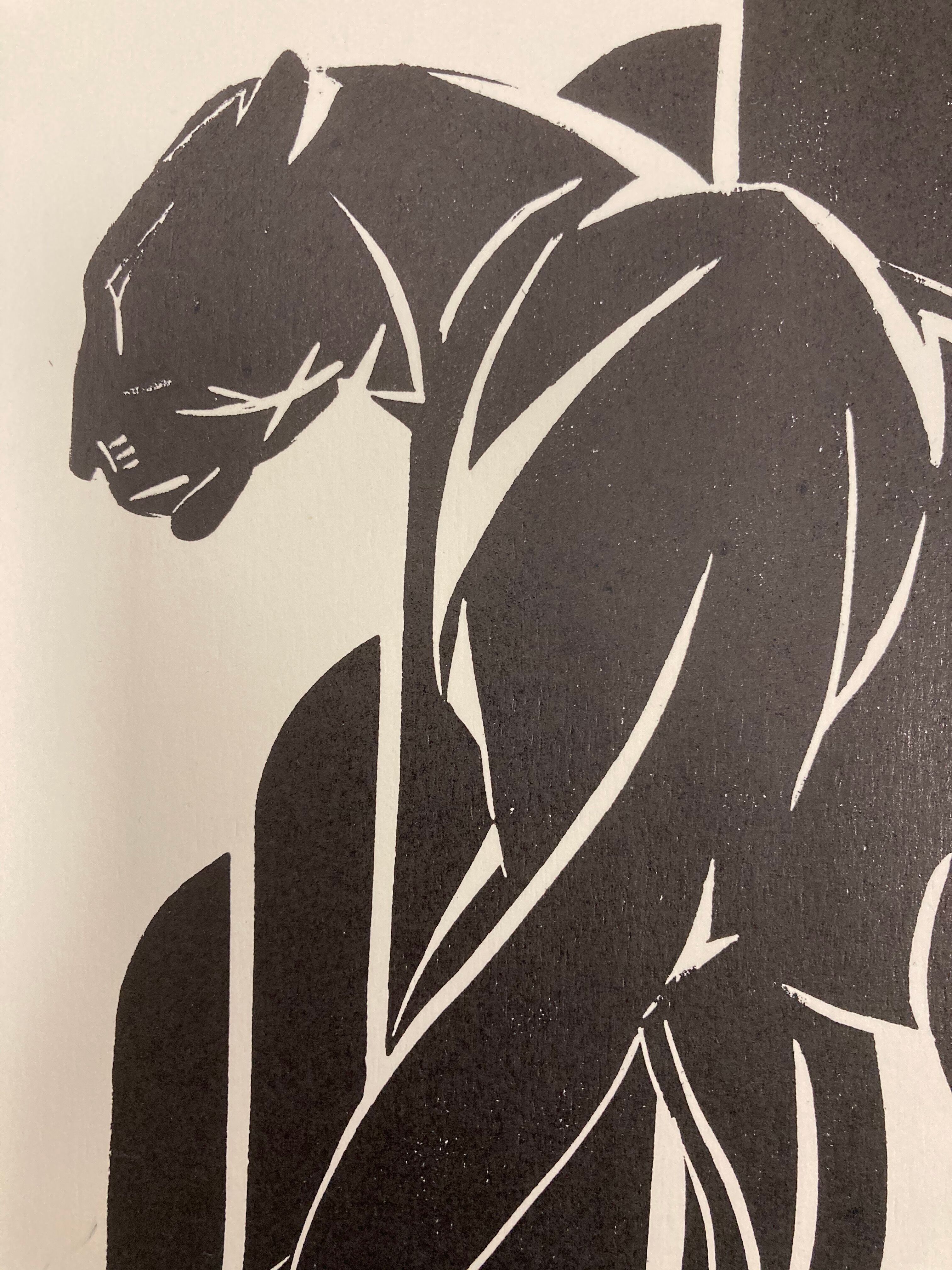 Linogravure art déco "panther"