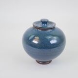 Small blue ceramic box with signed lid