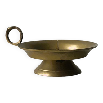 Copper spade candle holder covered with a golden film - handle small ring - for candle with rod