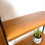 Modulair Omnia wandsysteem, Hilker, teak en zwart staal met legplanken