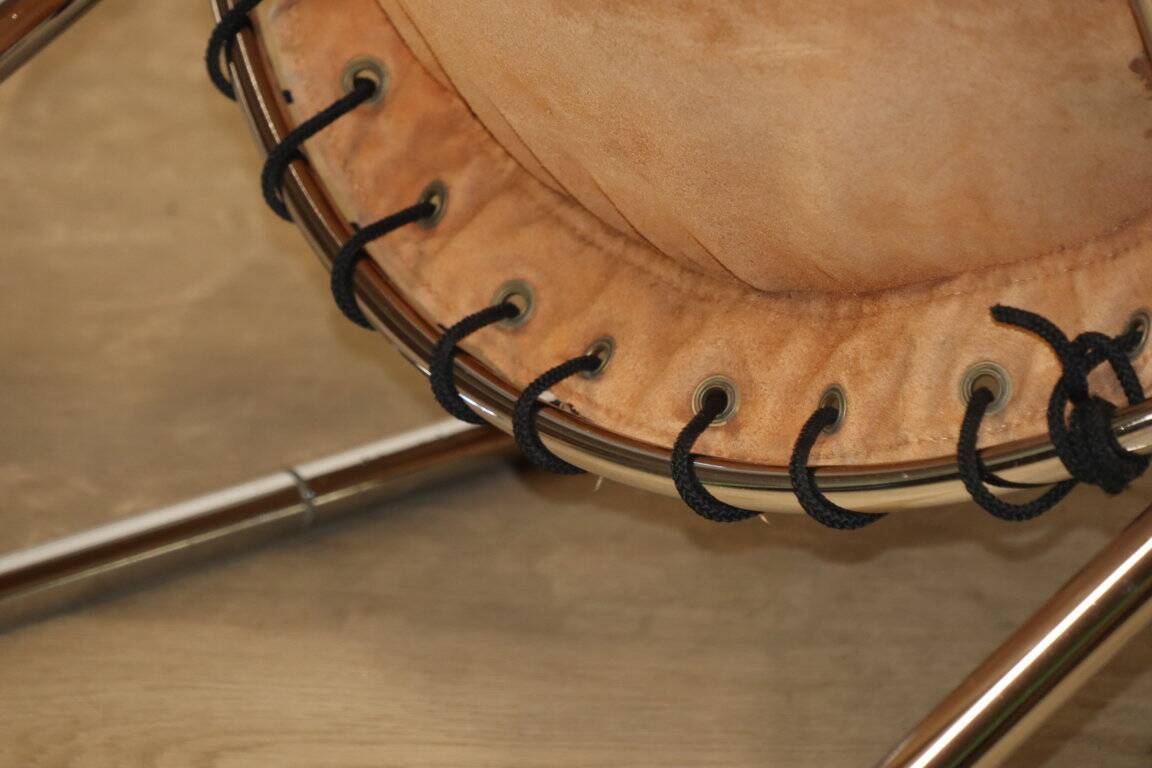 Vintage Suede and Chrome Metal Armchair, 1970s