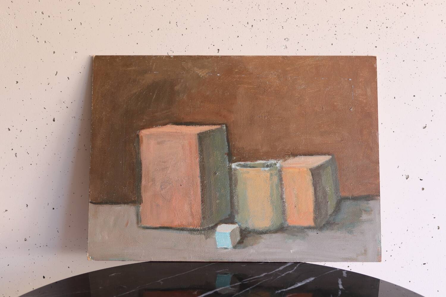 Geometric still life, brown tones and vintage pastels