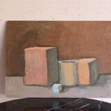 Geometric still life, brown tones and vintage pastels