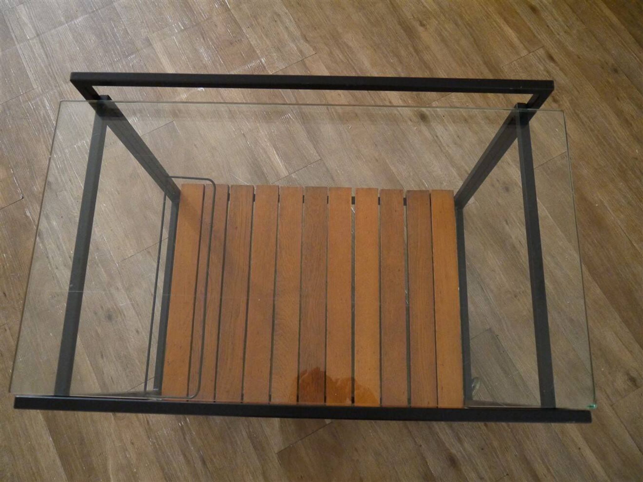 Desserte moderniste en metal, bois et verre 1960