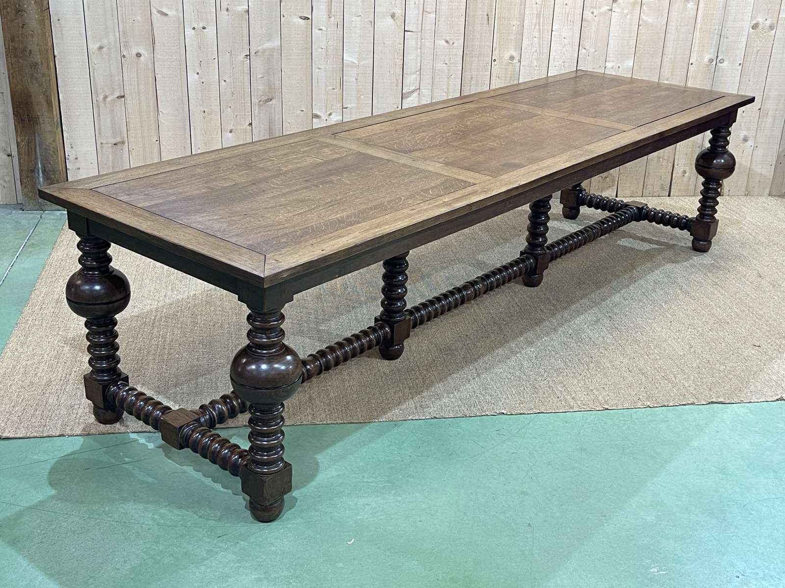 Oak monastery table with turned legs from the 1930s