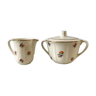 Duo of sugar bowl and milk pot Badonviller 50s