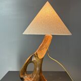 French midcentury brutalist olive wood table lamp, 1950s