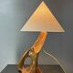 French midcentury brutalist olive wood table lamp, 1950s