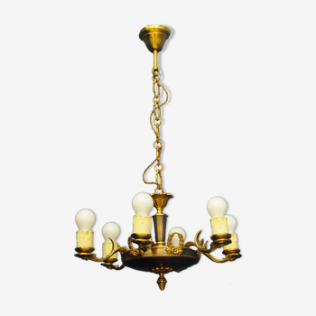 6-spoke brass chandelier