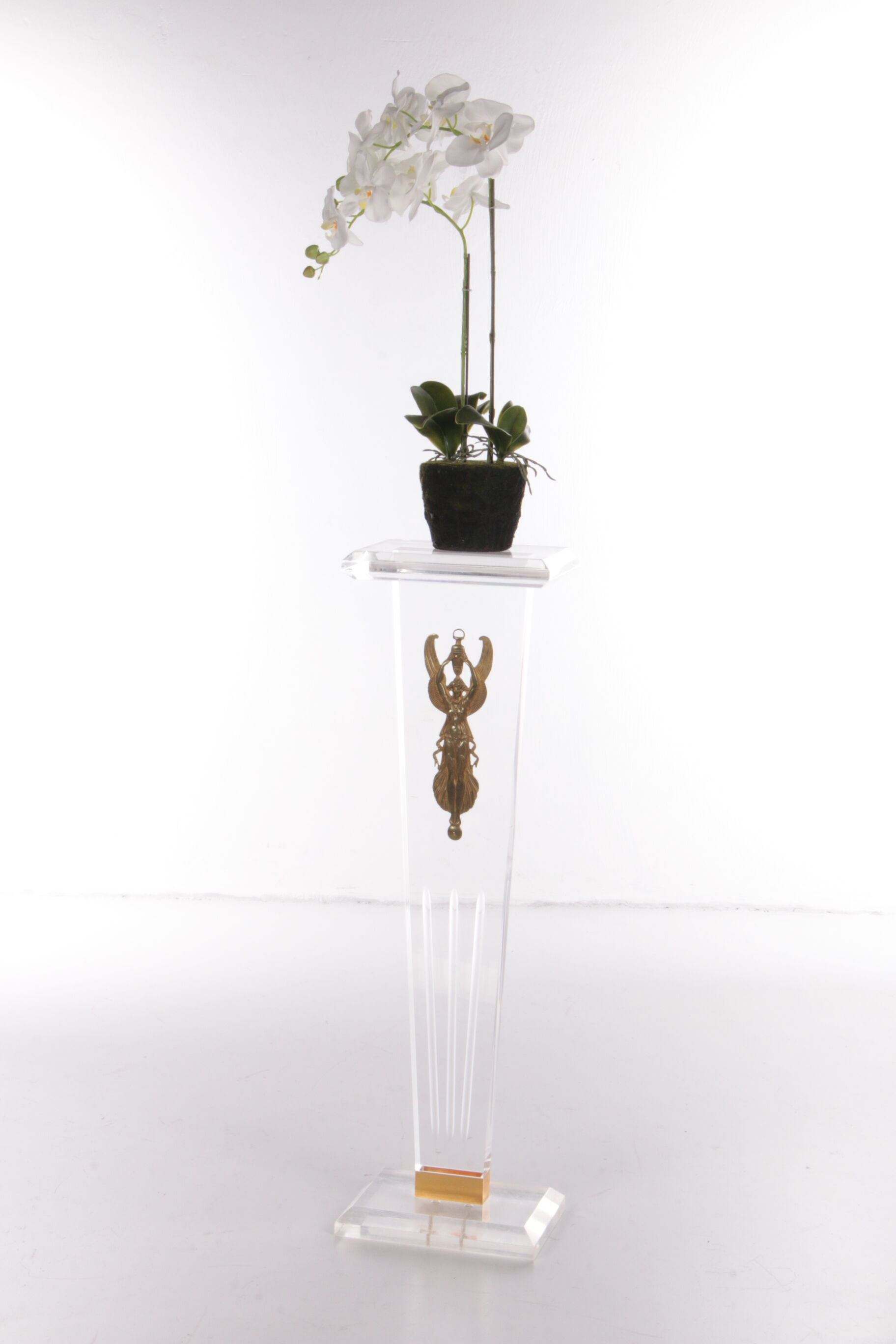Vintage Plexiglas Stand or console with brass Lady, 1970 Italy