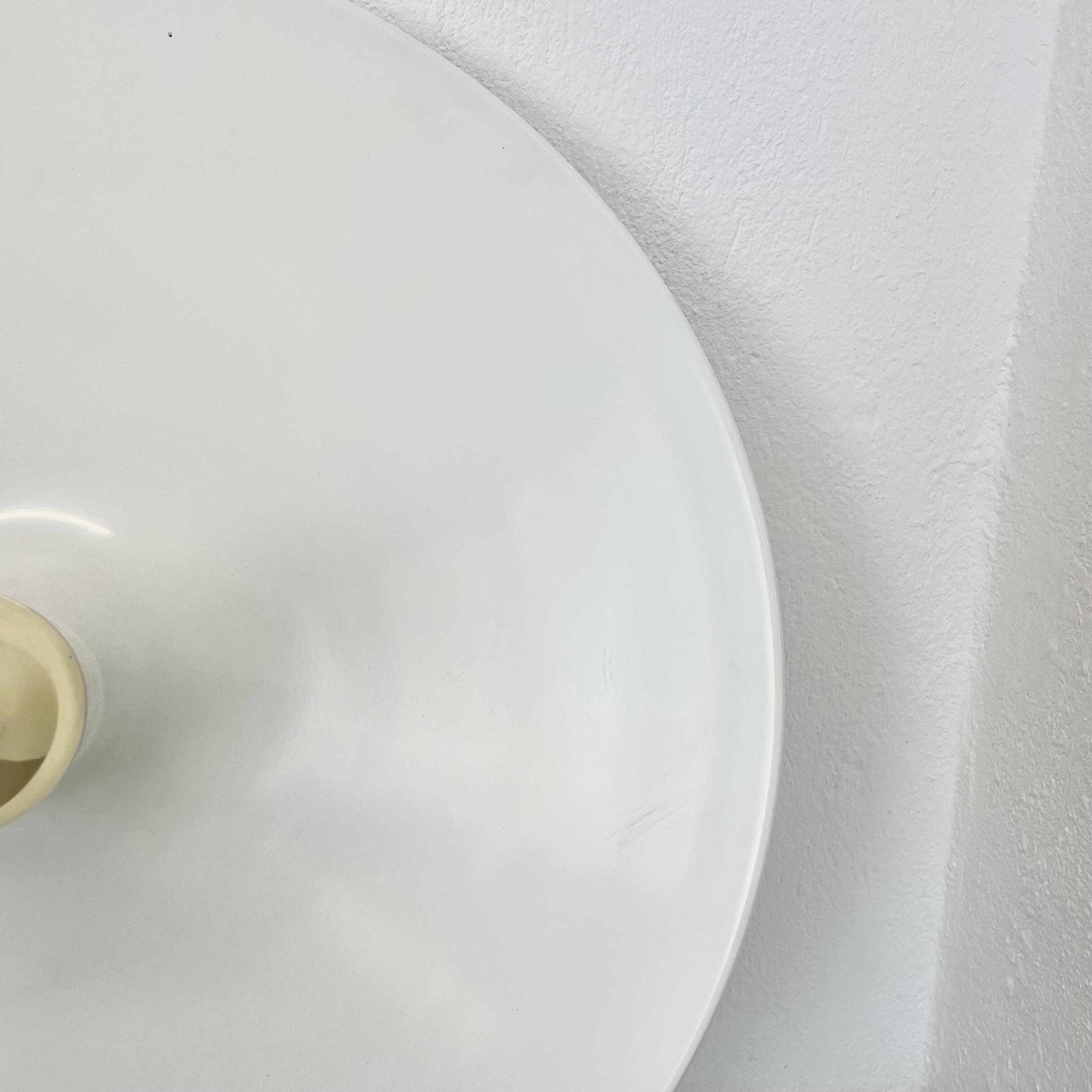 Rare white 52cm Disc Wall Light by Honsel, Germany 1970s