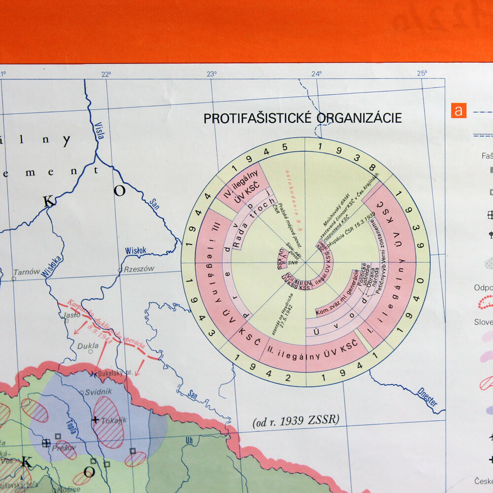 Vintage School Map Of Czechoslovakia In 1939 1945, 1960s
