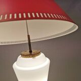 Hanging lamp in red lacquered metal and milky white opal glass 1970s Denmark.