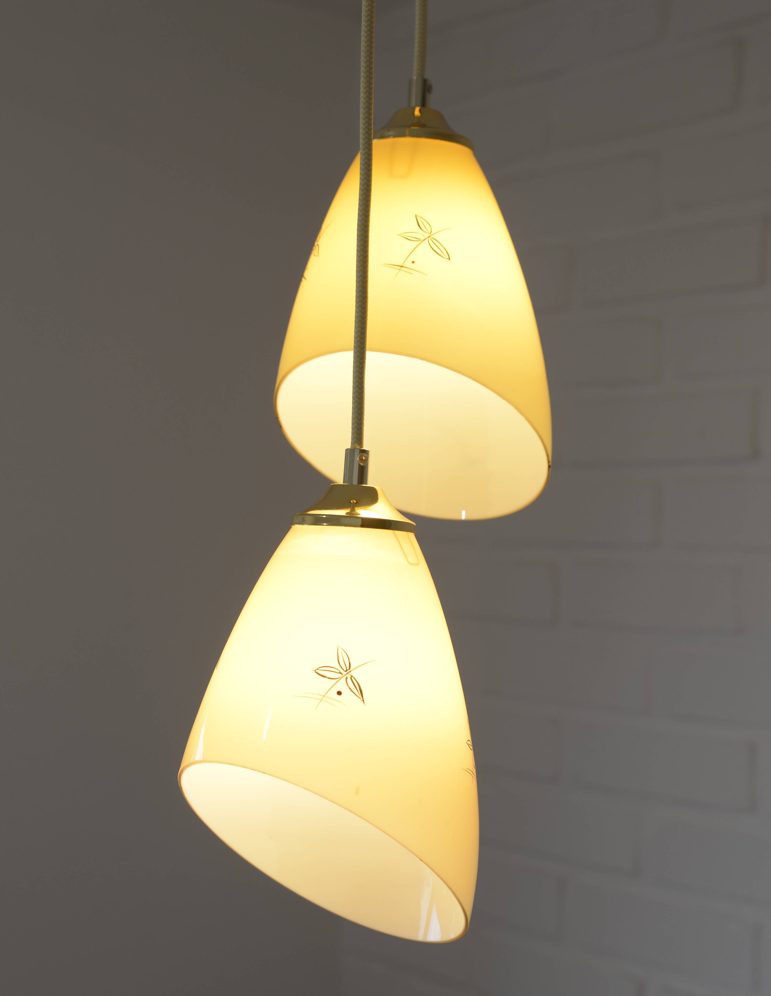 Vintage pendant light Art Deco redesign mustard yellow glass hanging lamp
