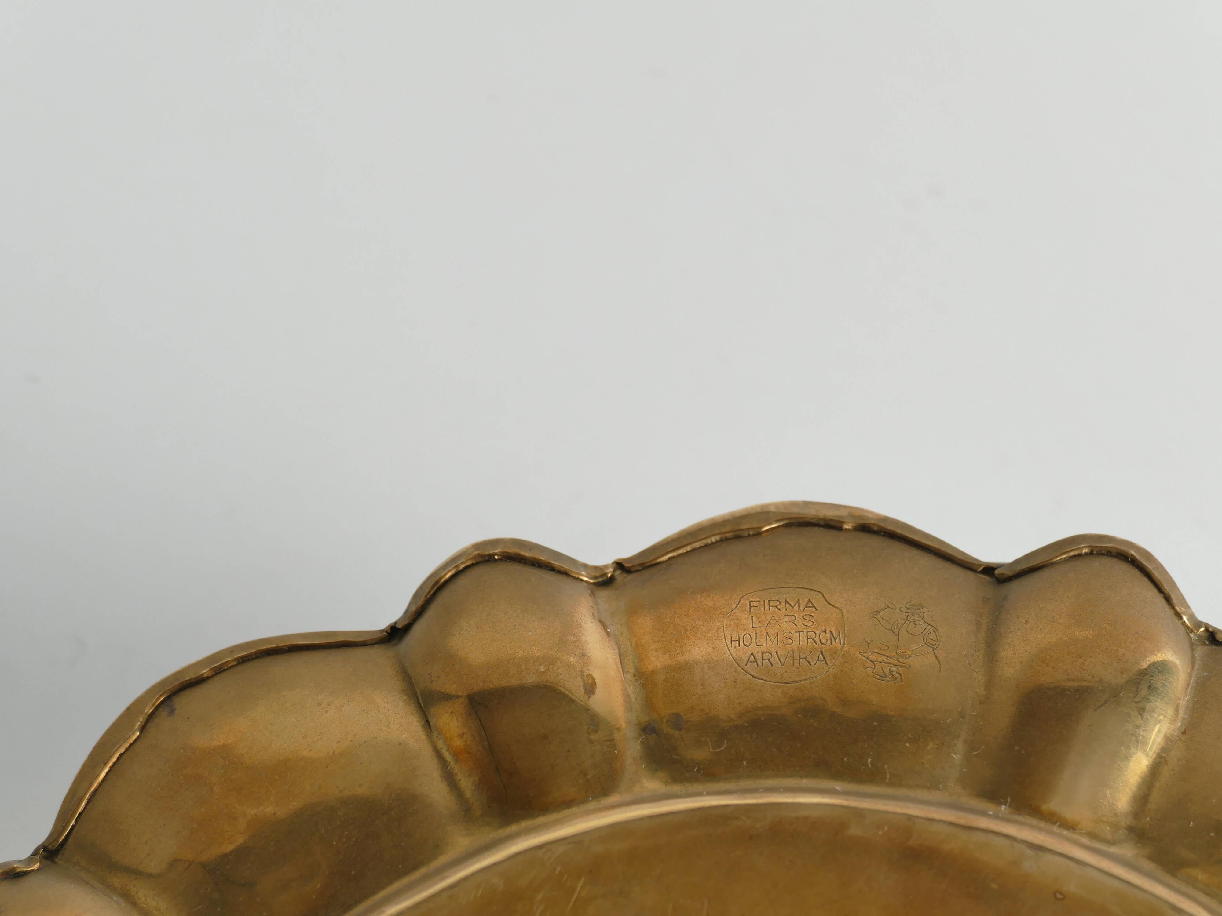 Hollywood Regency Round Brass Tray by Firma Lars Holmström, Sweden 1940's