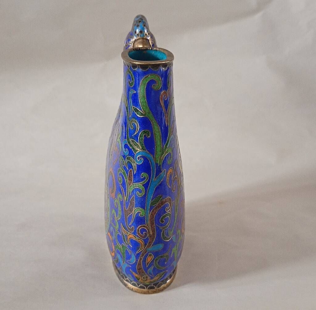 Rare Mid-Century Chinese Cloisonné Enamel Rooster Brush Holder / Vase