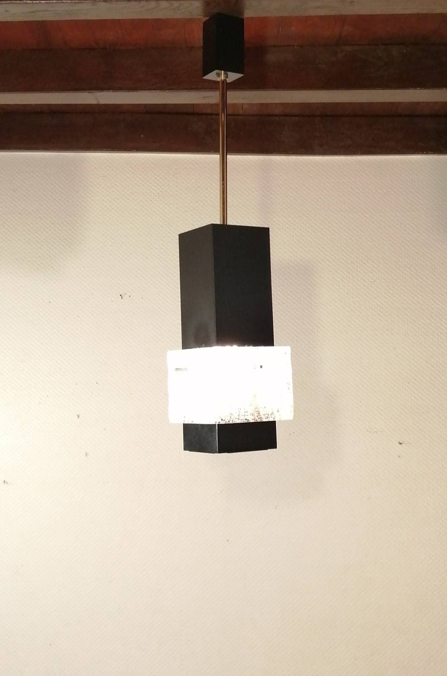 Vintage metal and glass cubic chandelier from Maison Arlus 1960.