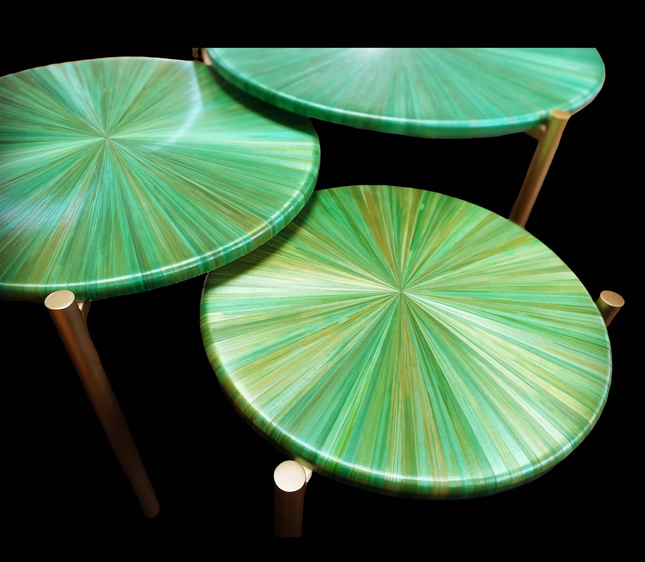 Straw marquetry nesting tables
