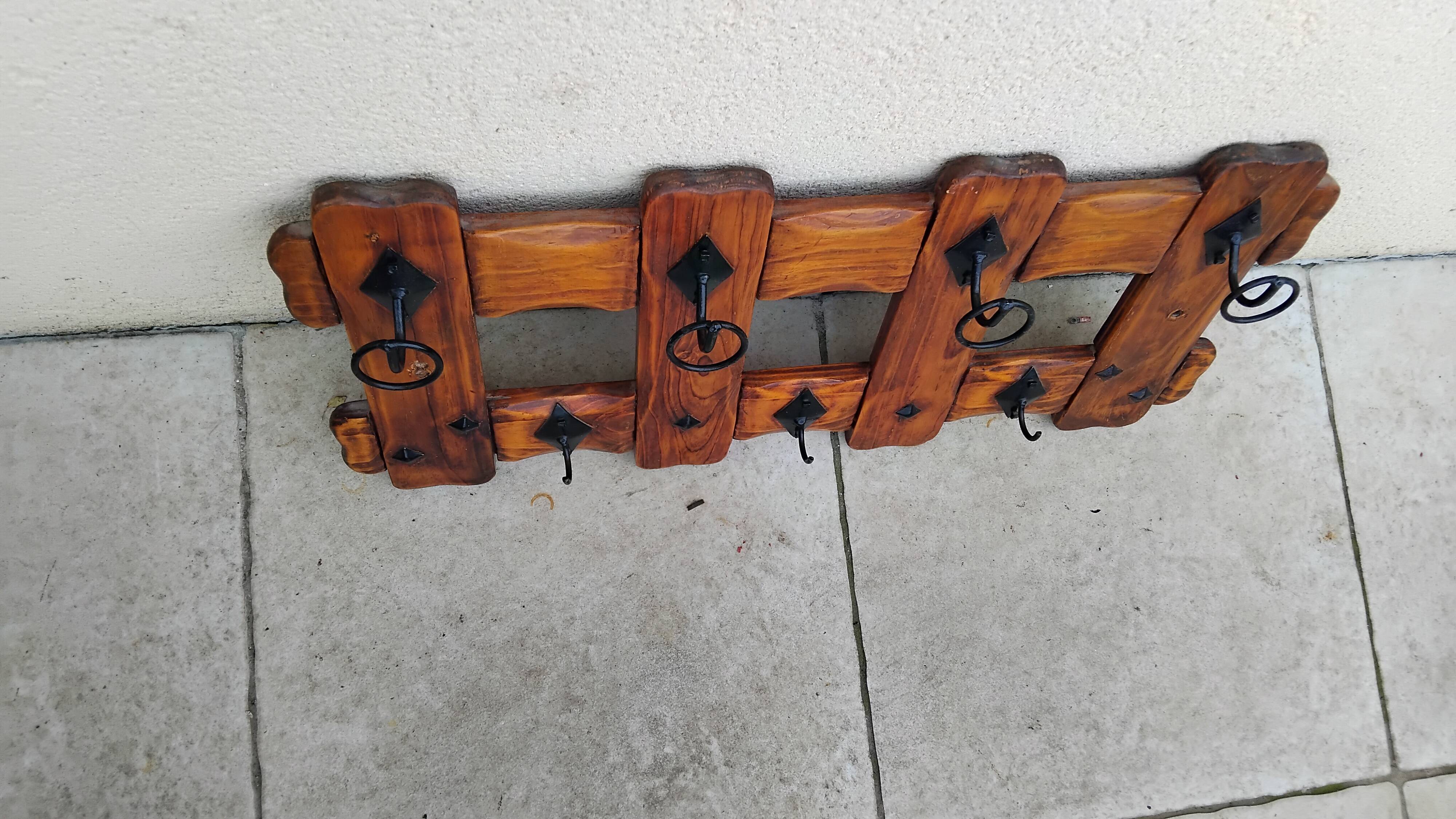 Porte manteau mural vintage bois année 80