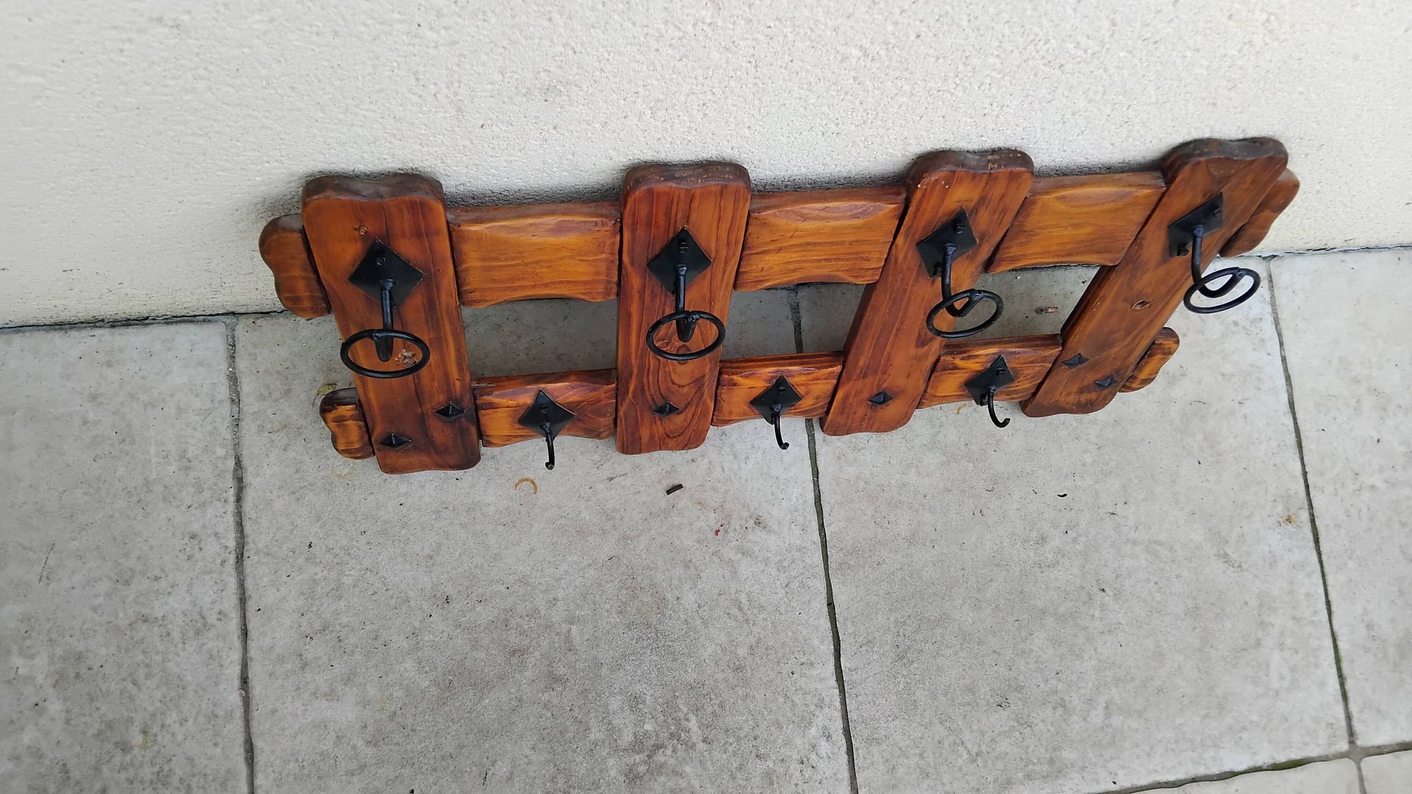 Vintage wooden wall coat rack from the 80s