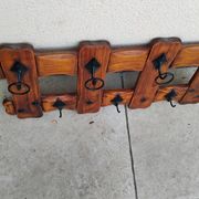 Vintage wooden wall coat rack from the 80s