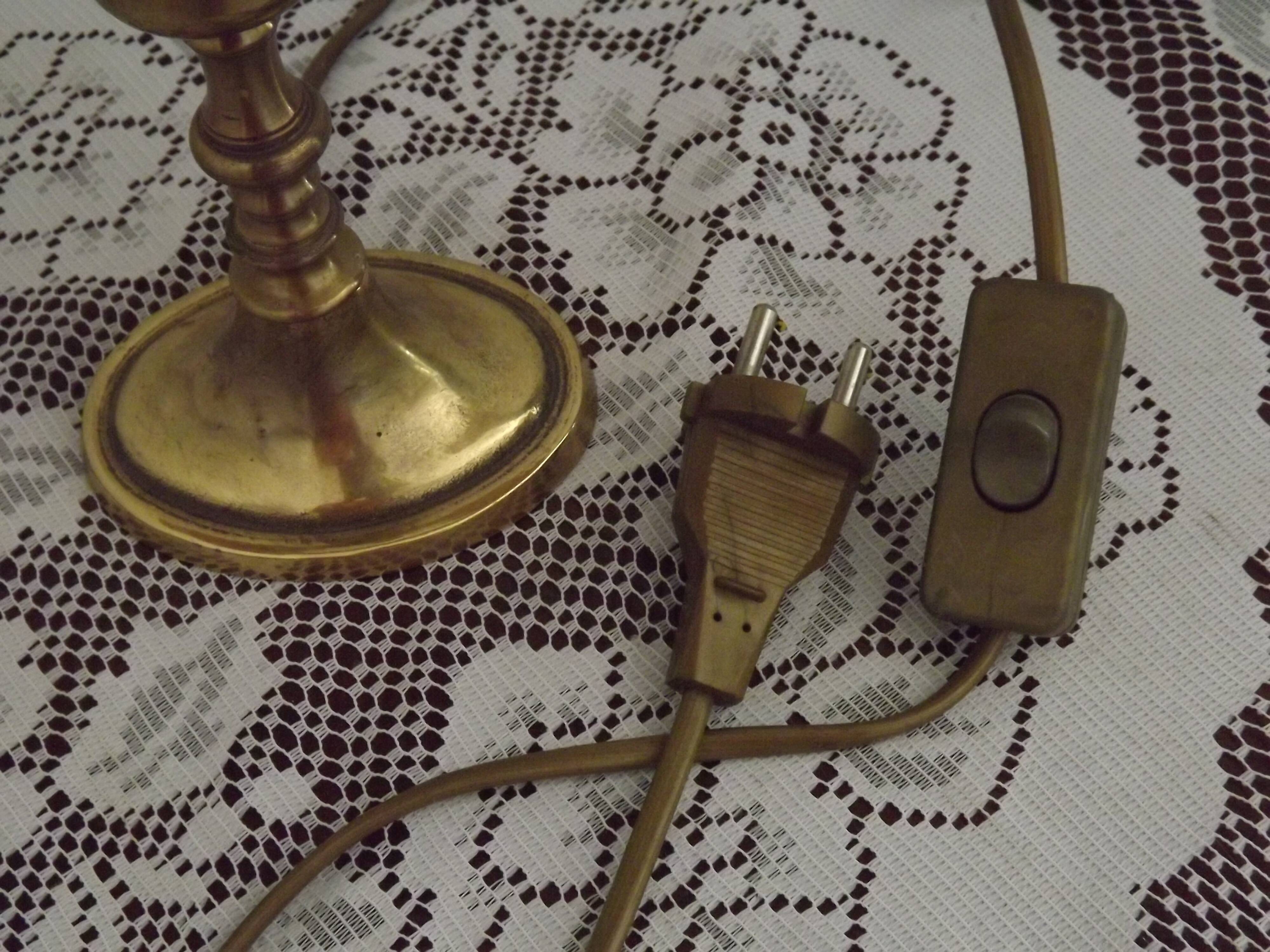 French Mid Century Brass Boulotte 2 Light Table Lamp Brown Shade