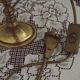 French Mid Century Brass Boulotte 2 Light Table Lamp Brown Shade