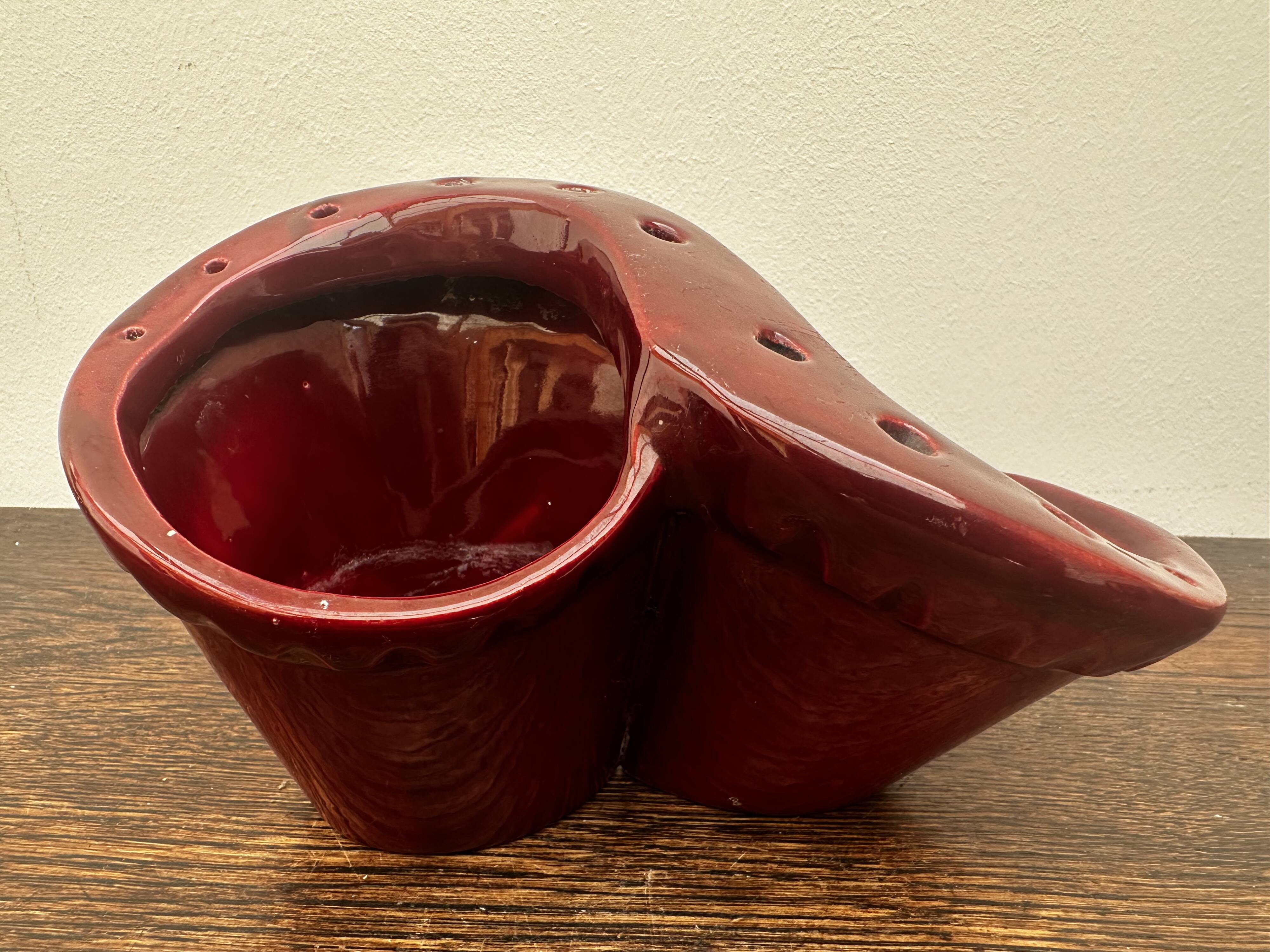 Burgundy ceramic flowerpot, 1950s