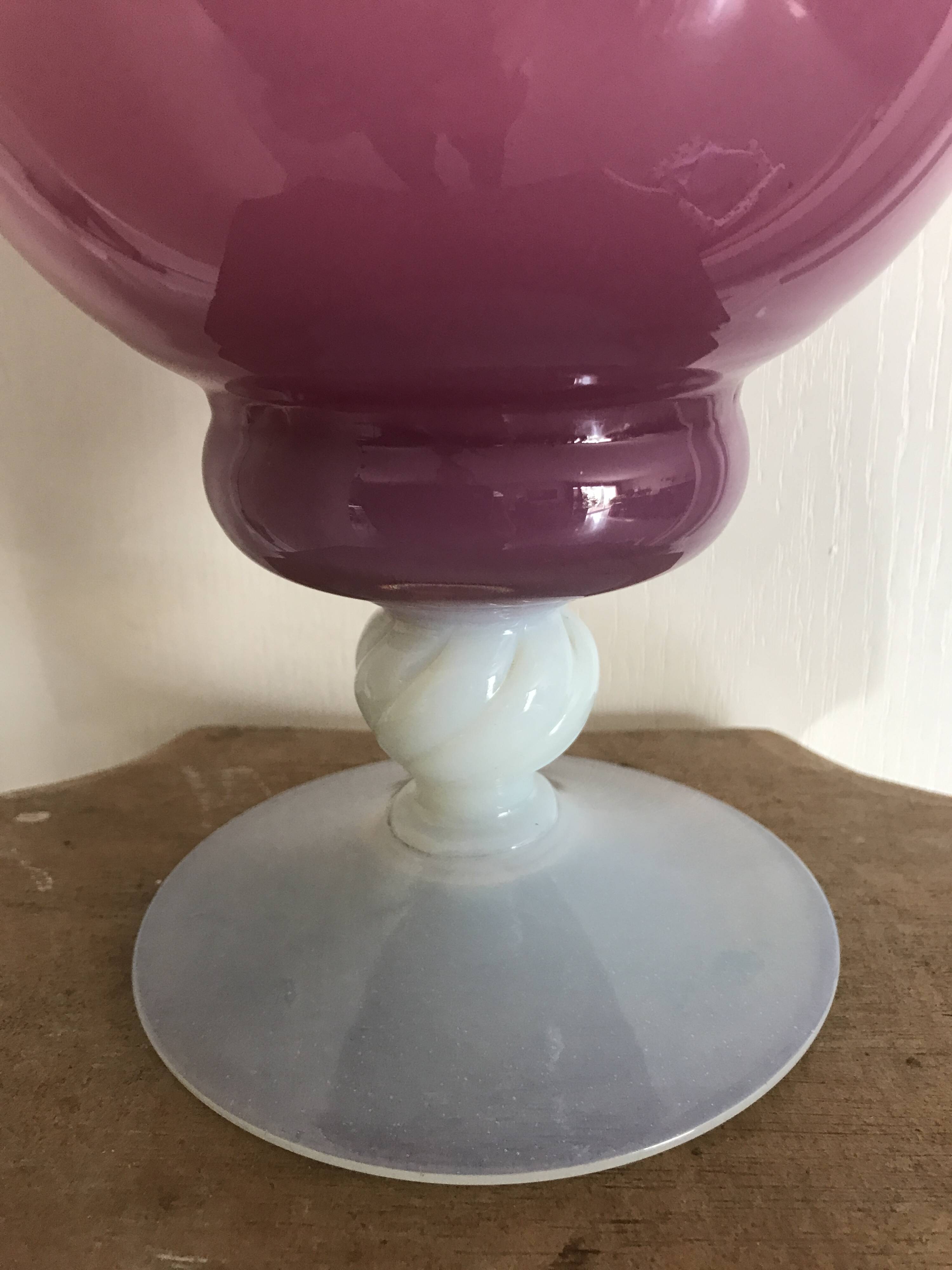 Vintage vase in pink opaline on white foot 36.8 cm