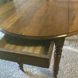 Walnut shutter table with drawer on wheels