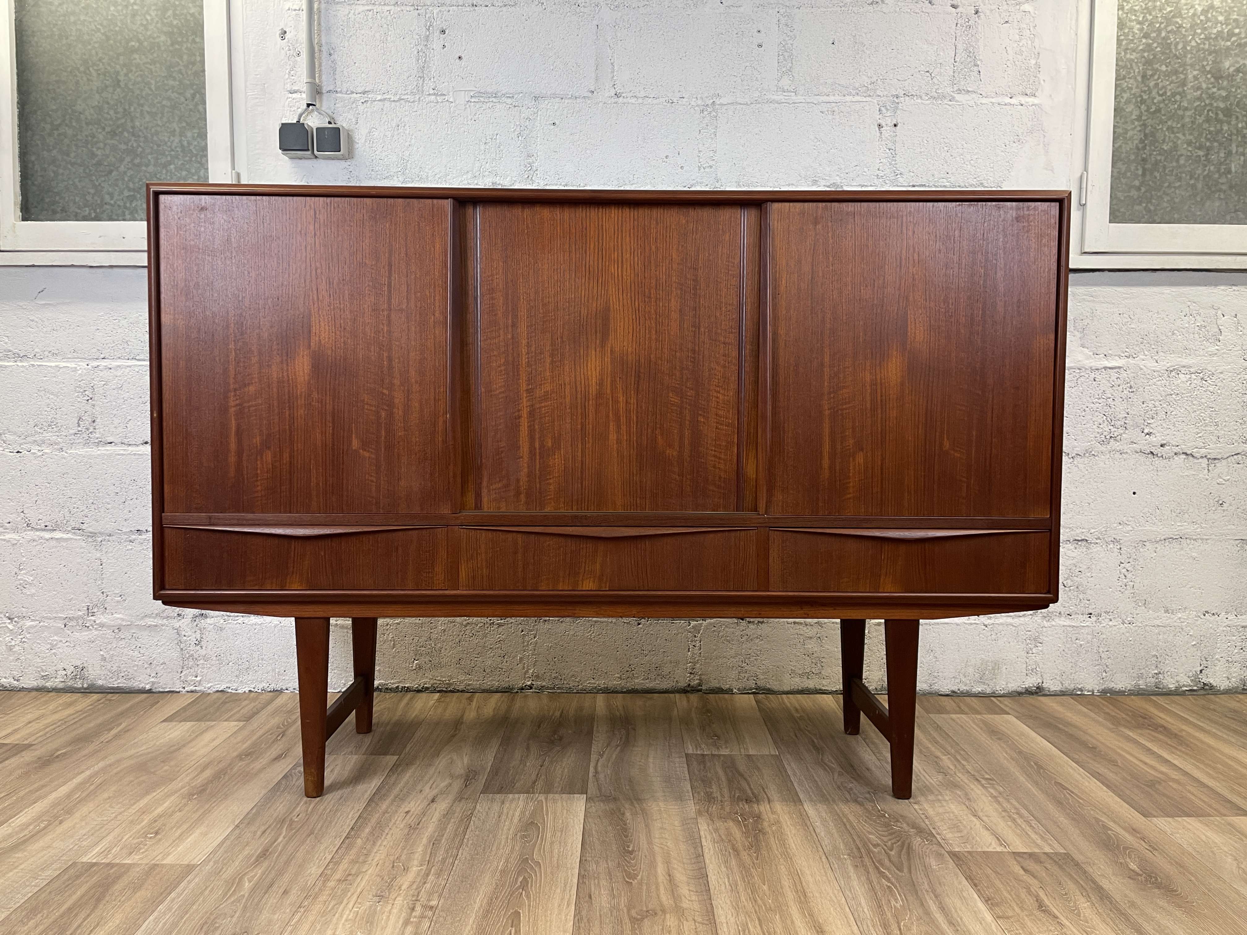 Vintage Scandinavian "highboard" teak sideboard by EW Bach for Sejling Skabe, 60s