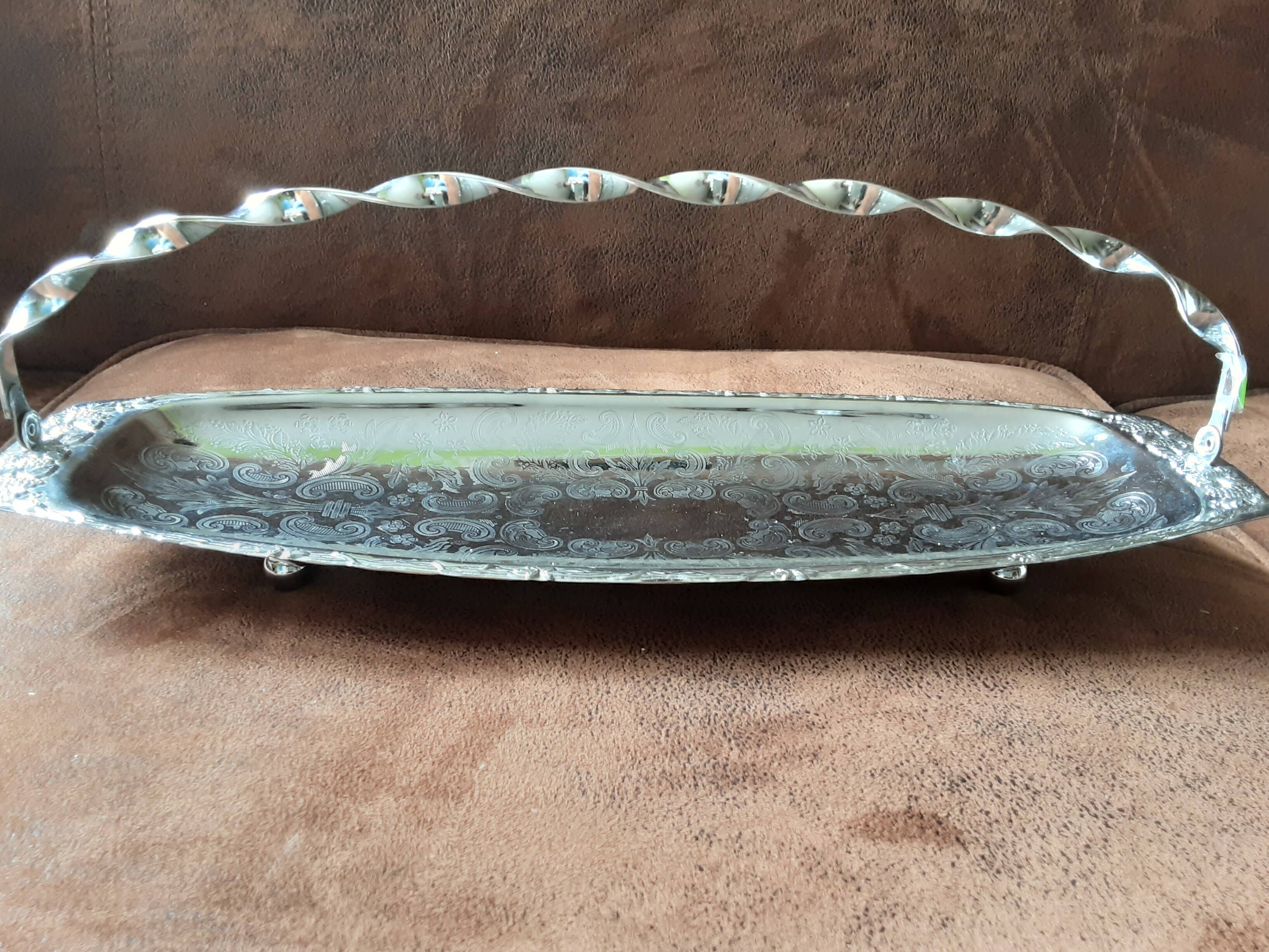 Large rectangular original silver metal dish