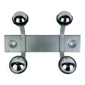 Portemanteau mural, double patère chrome et métal gris, vintage